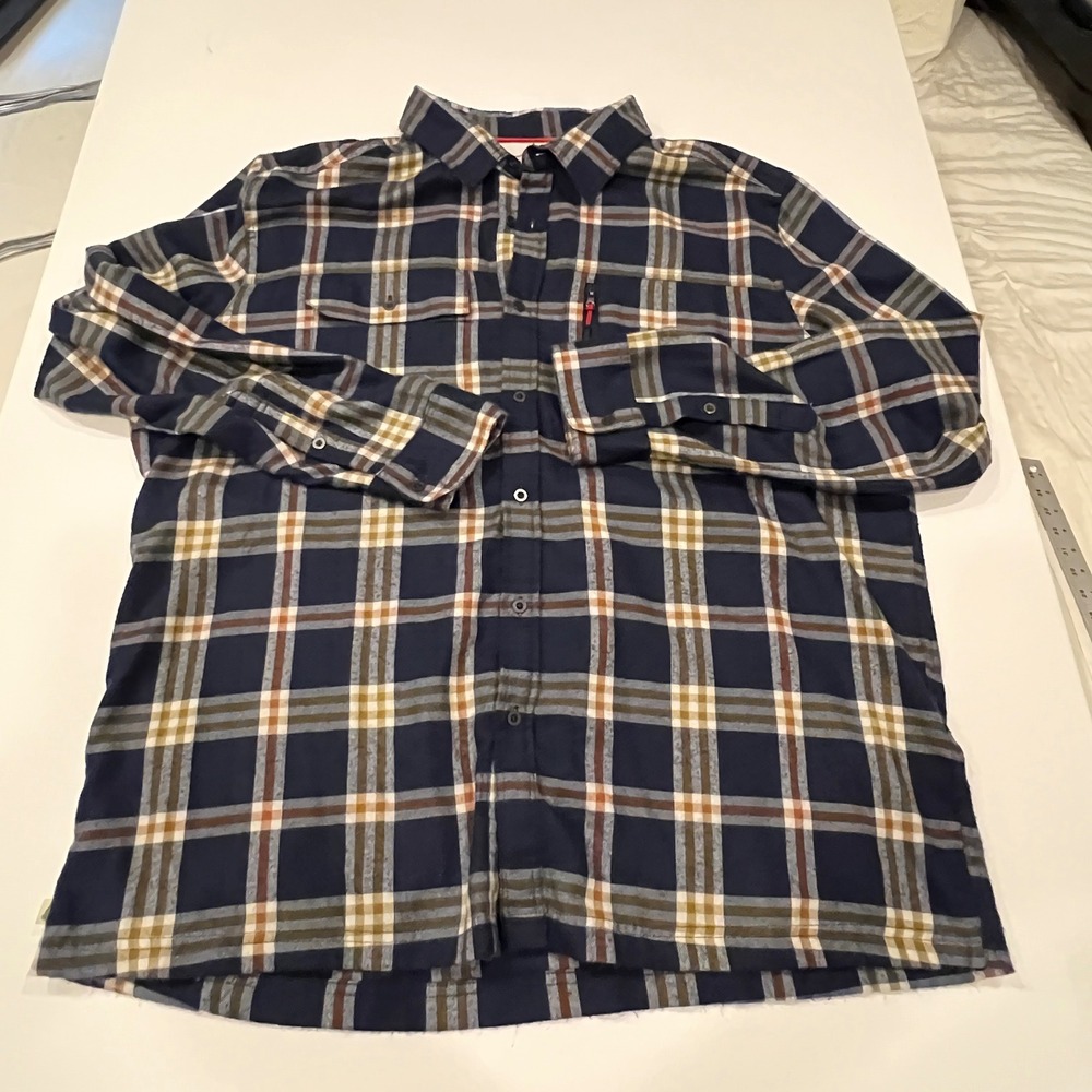 Lake & Trail Mens XXL Navy Blue Plaid Long Sleeve Button Down Flannel Shirt